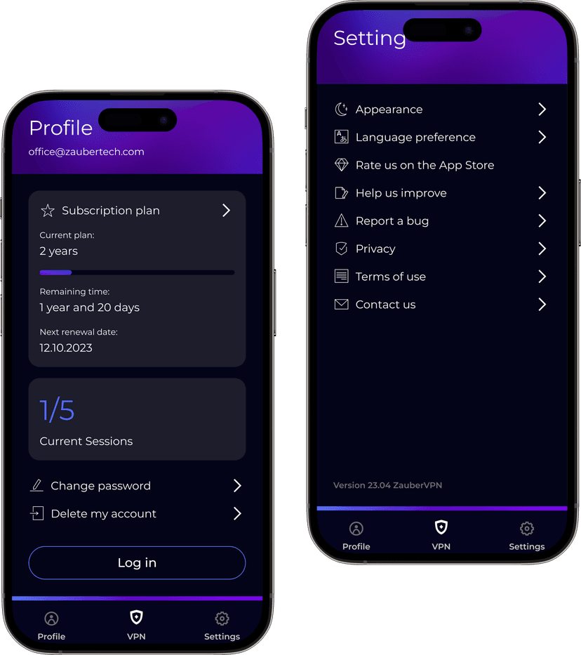 ZauberVPN Mobile App Interface