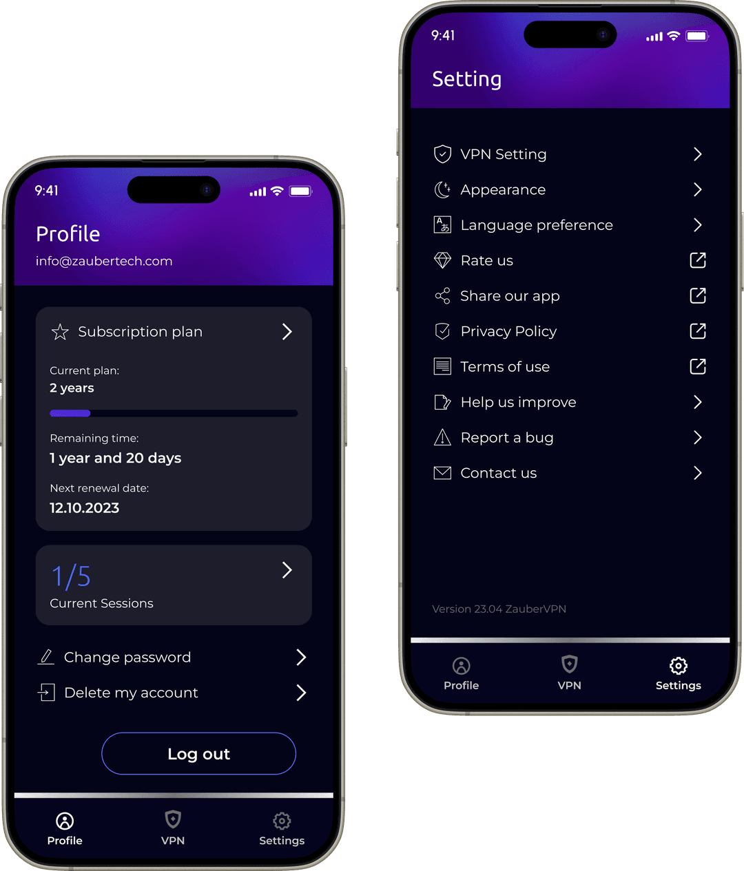 ZauberVPN Mobile App Interface